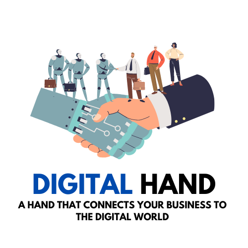 Digital hand logo with tag line